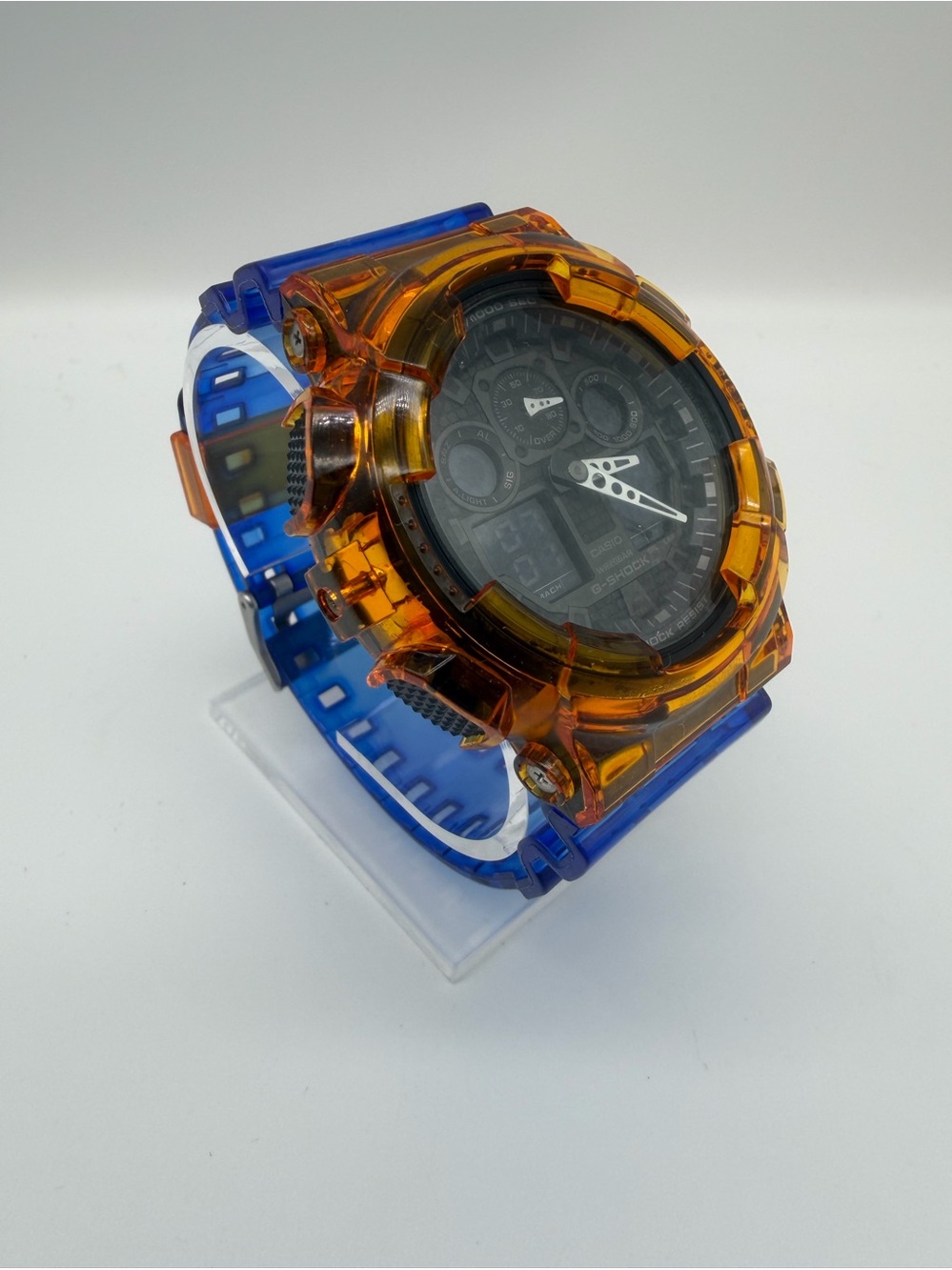 Custom “ Orange Crush”Casio G-SHOCK GA-100 Orange & Blue Skeleton Watch
